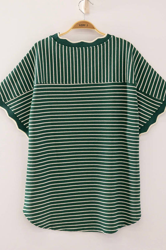 Scallop Trim Striped Top