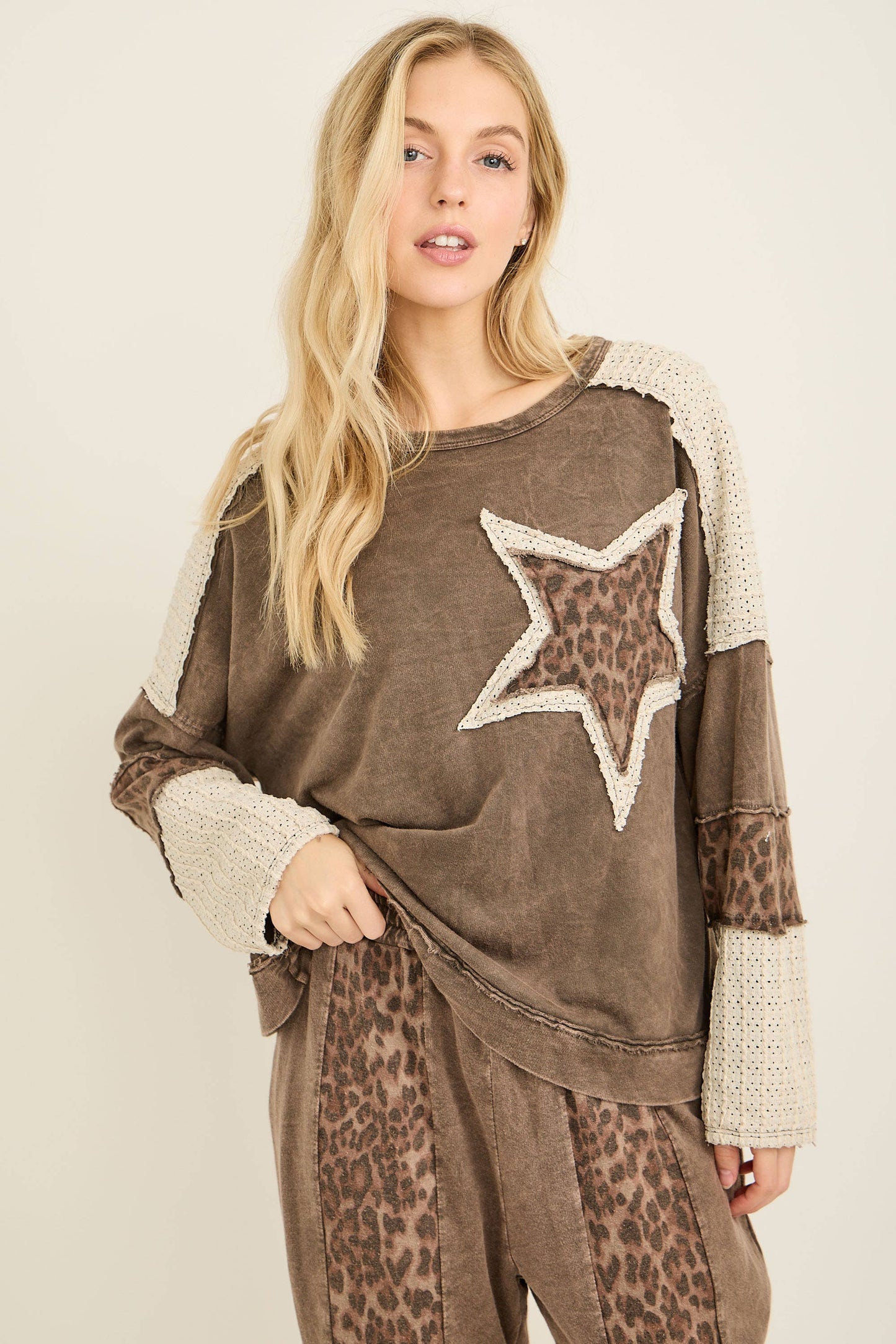 Mineral Washed Leopard Cheetah Star Top
