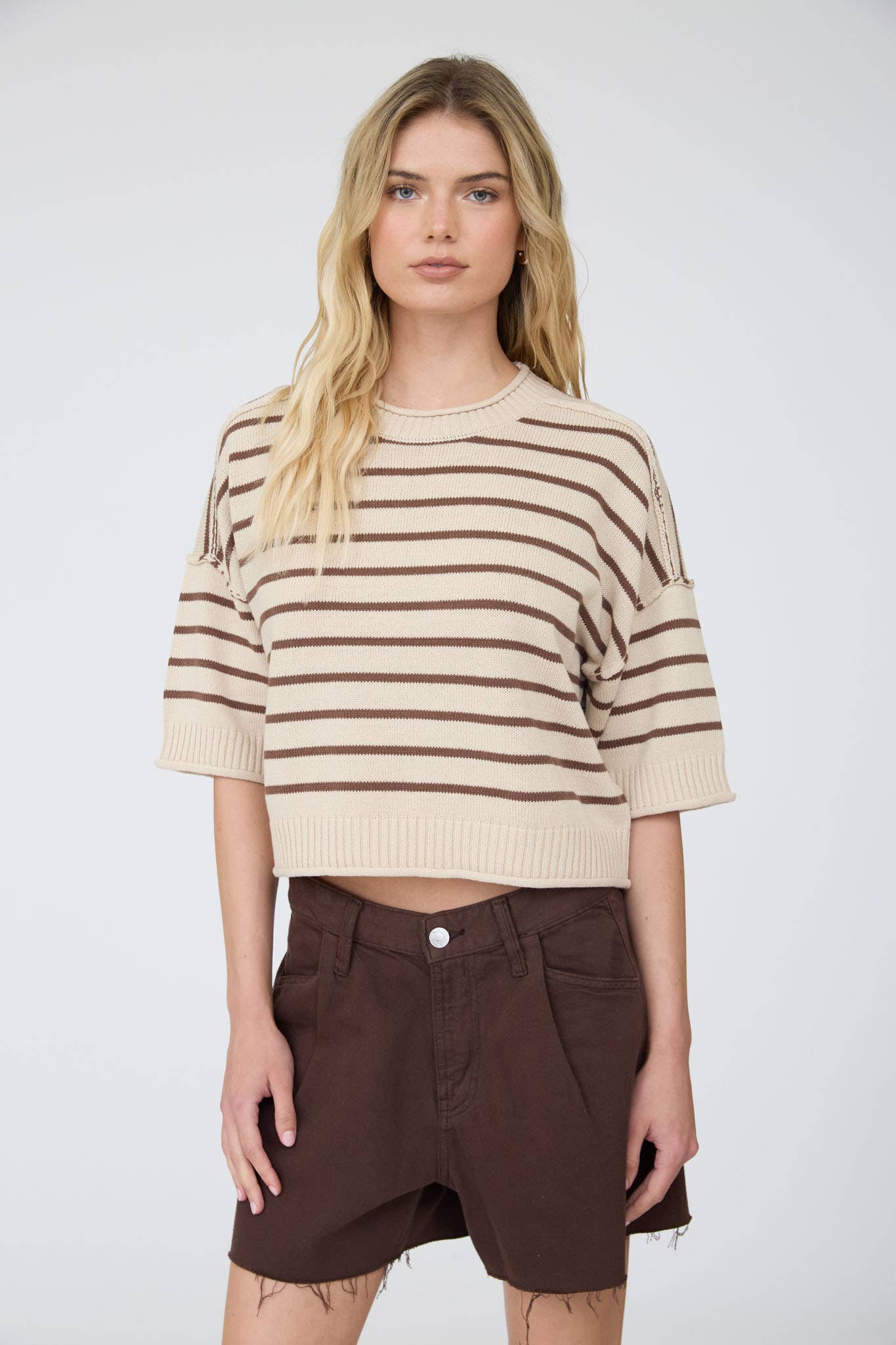 Annie Striped Raw Edge Sweater