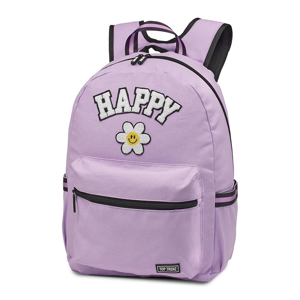 Purple Happy Canvas Backpack with Patches