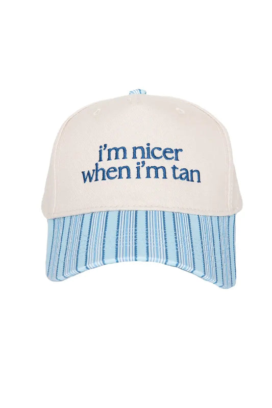 I'm Nicer When I'm Tan Two-Toned Vintage Hats: Light Blue Stripe