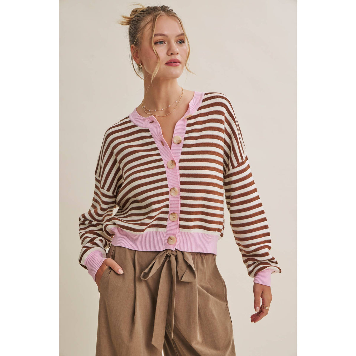 Pink Latte Stripe Cardigan