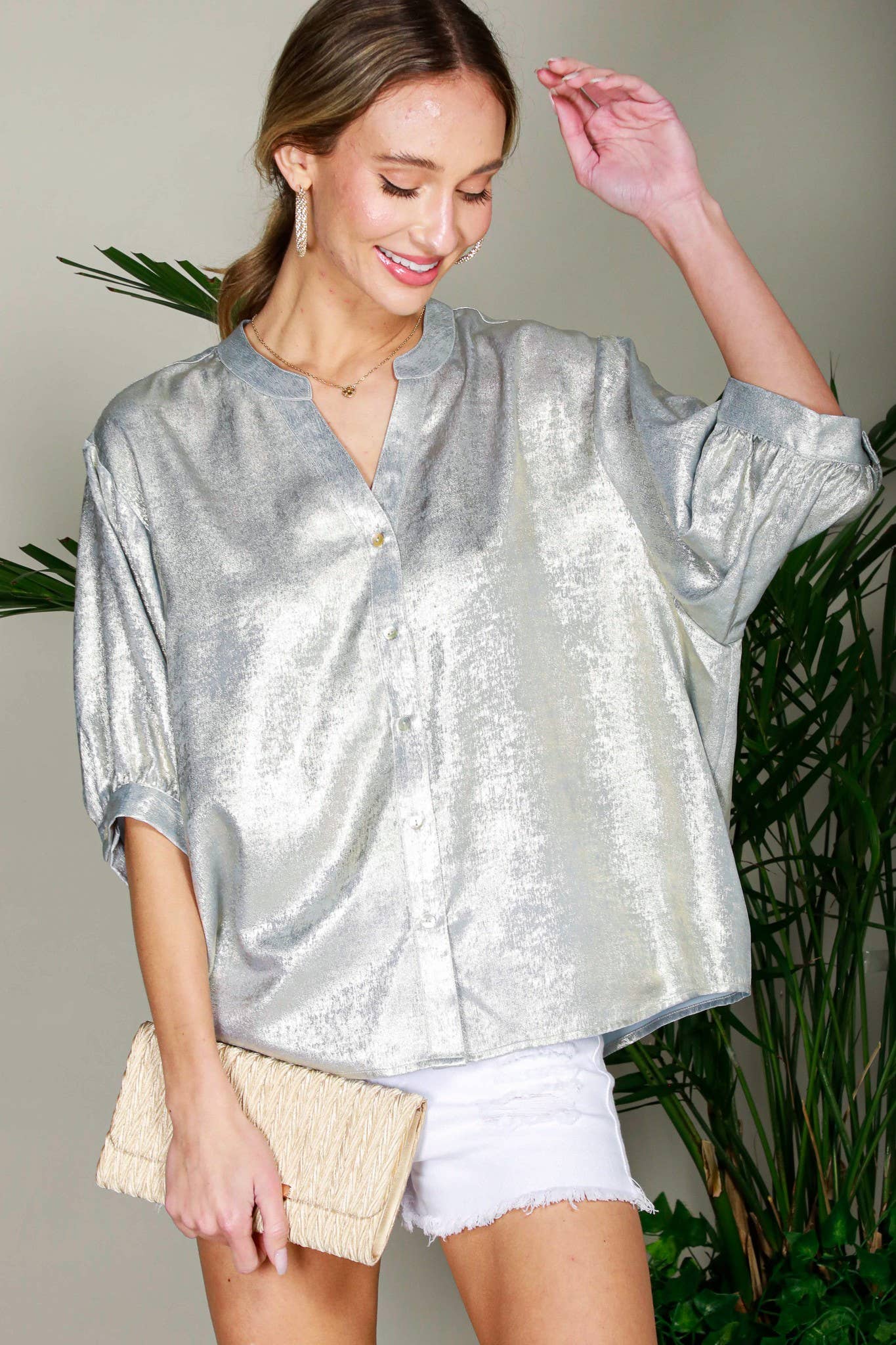Shelly Metallic Woven Top