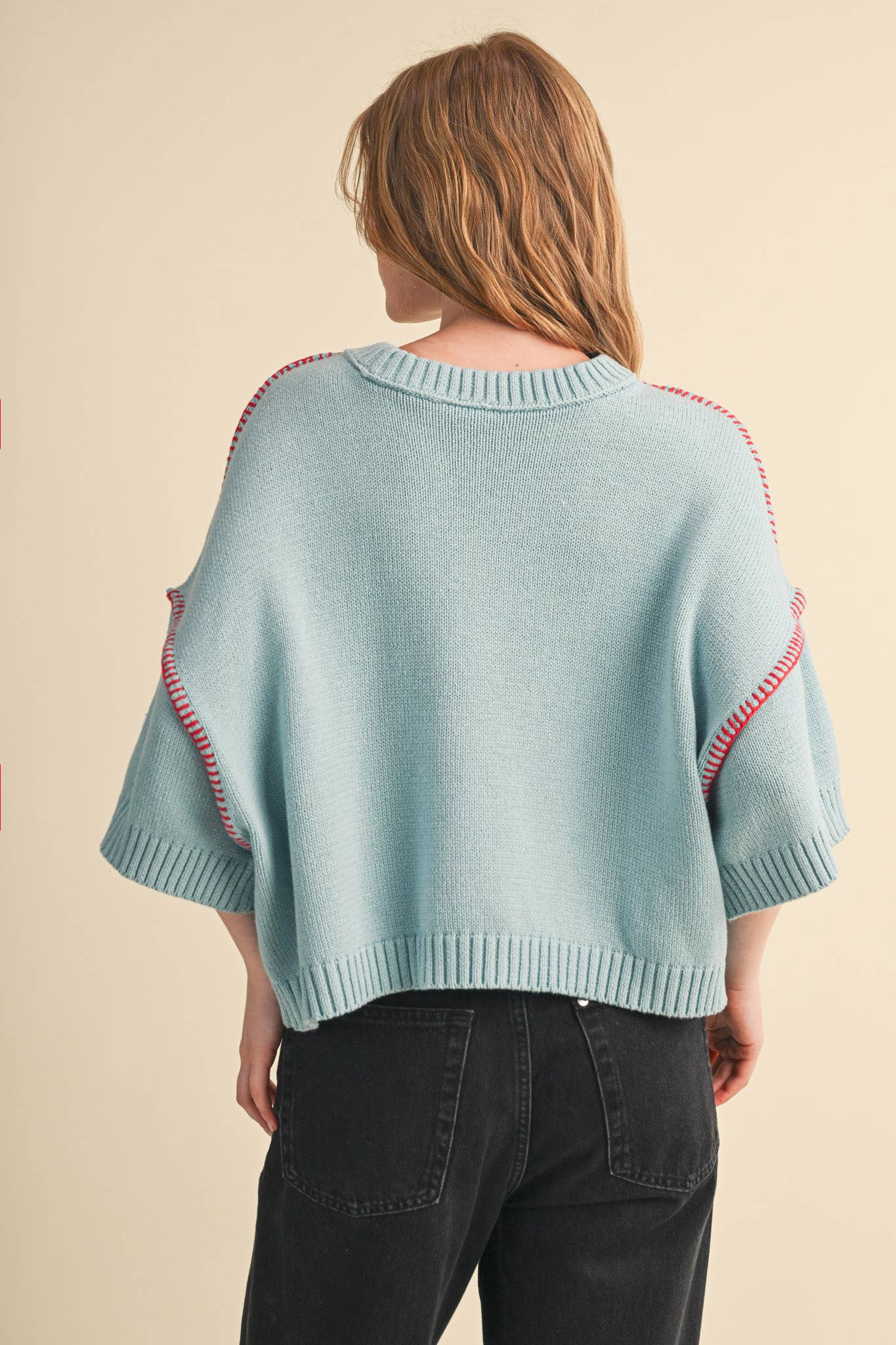 Lori Short Sleeve Blanket Stitch Sweater
