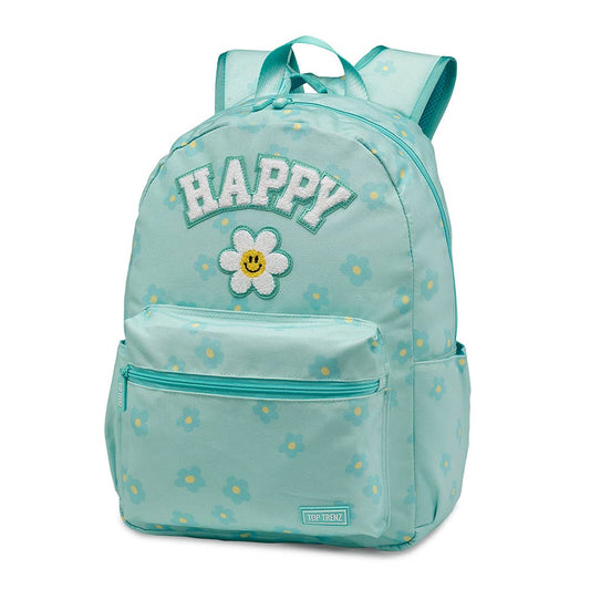 Daisy Pattern Canvas Backpack with Happy Patch