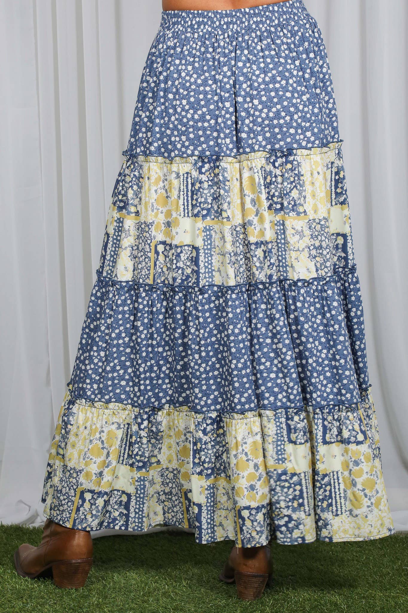 Patchwork Floral Print Boho Skirt