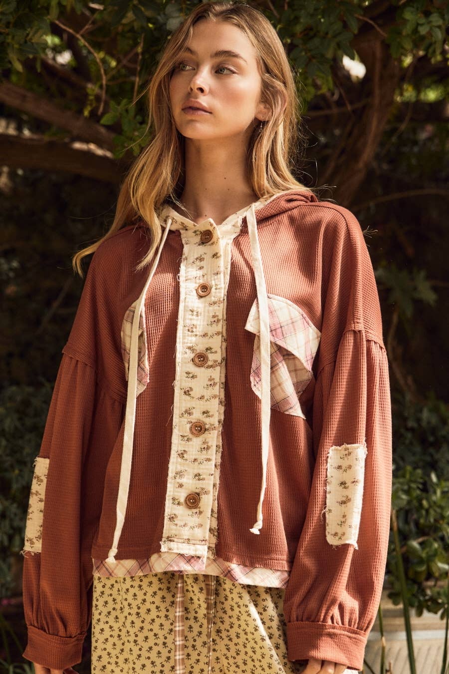 Jacie Vintage Mixed Pattern Hooded Jackie