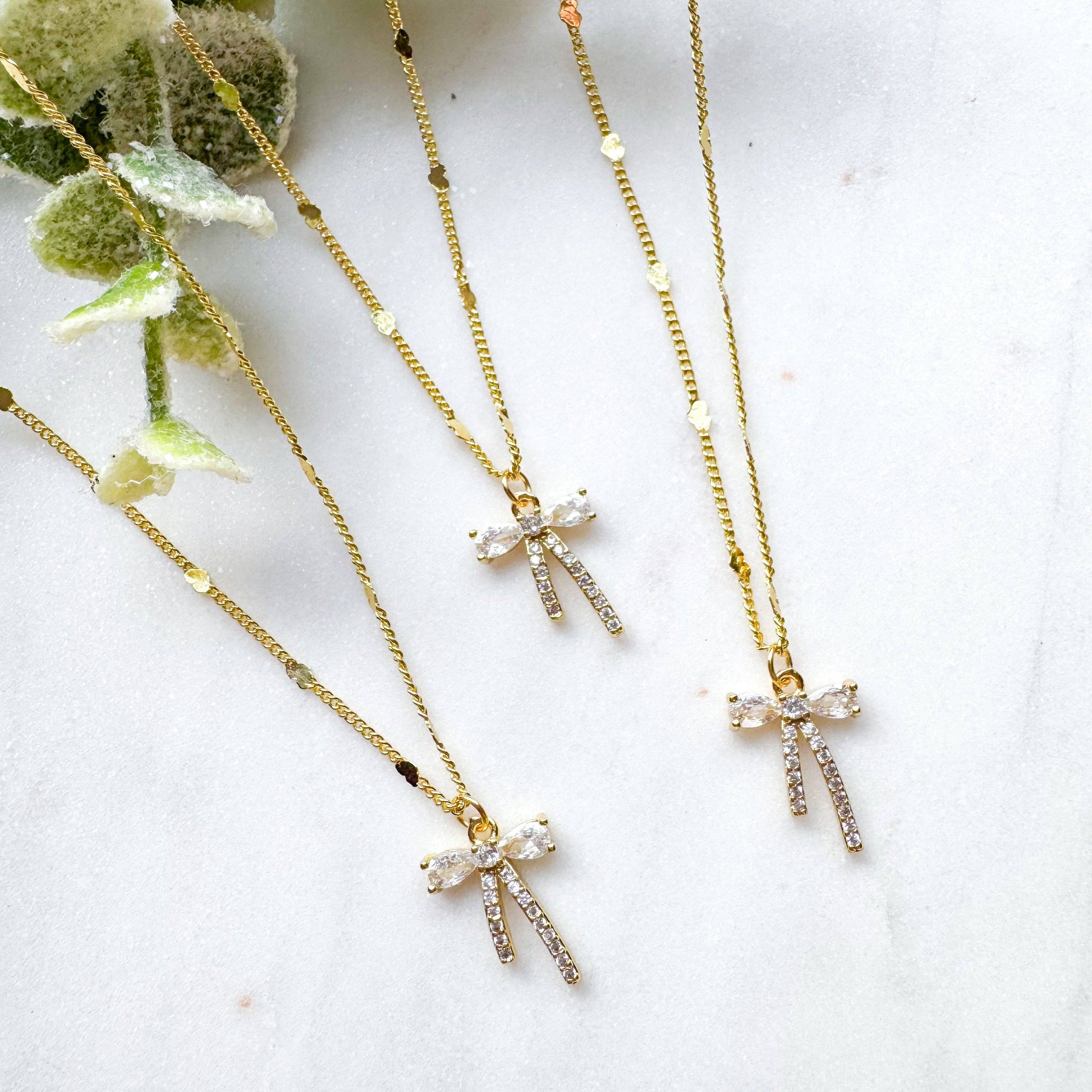 Bow with Tiny Hearts on Chain - Milly's Boutique
