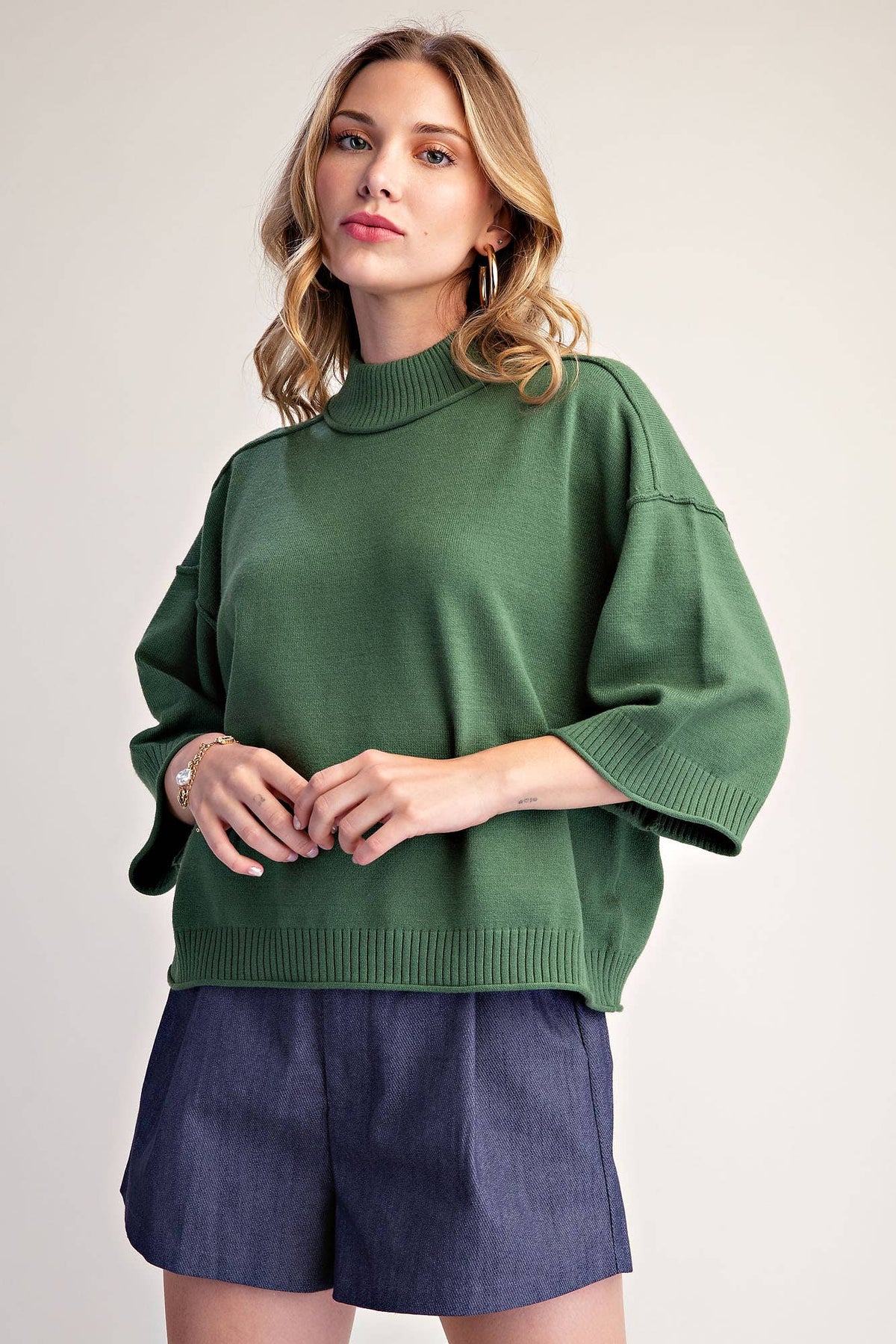 Lilly Mock Neck 3/4 sleeves Sweater
