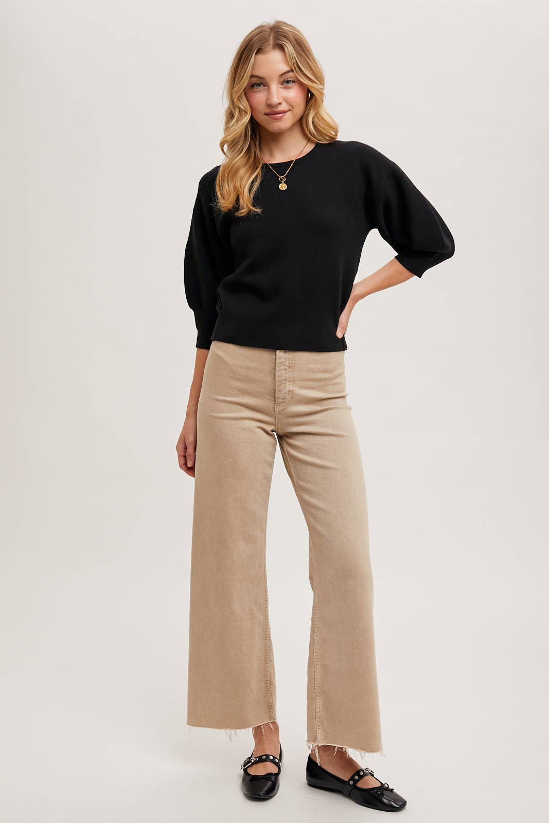 Black Puffed Sleeve Sweater