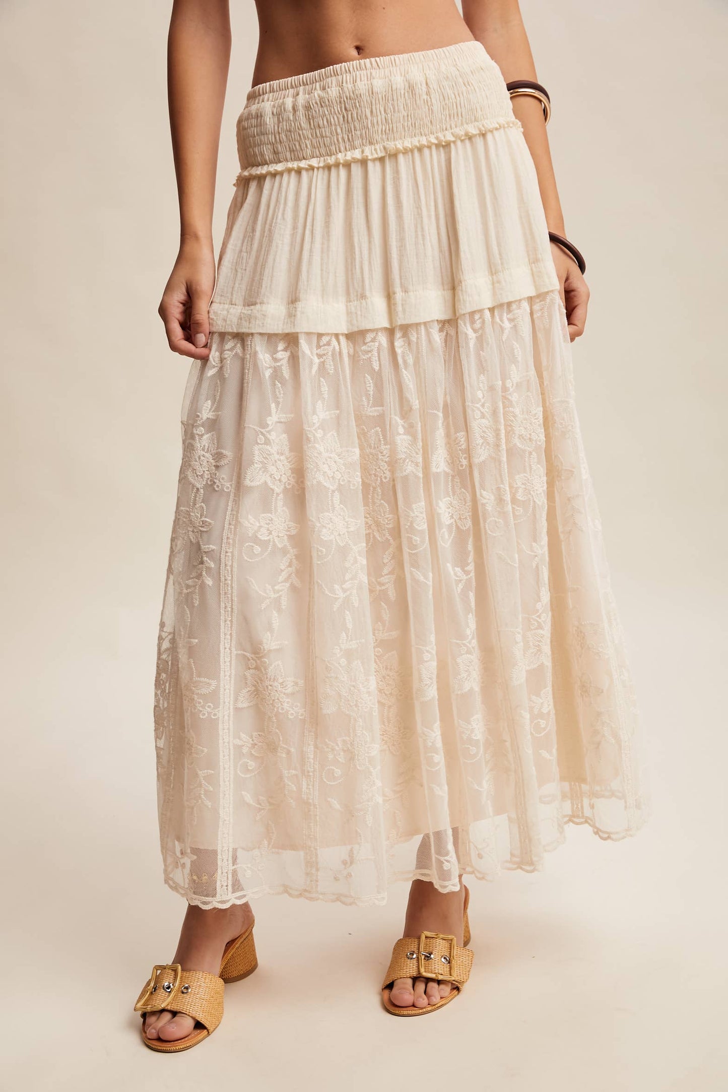 Vintage Floral Embroidered Maxi Skirt