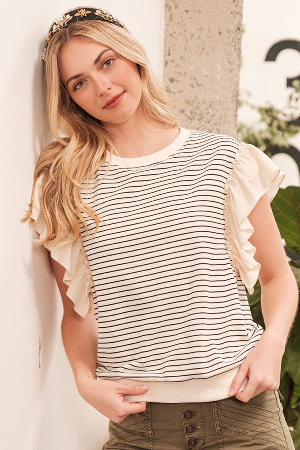 Debra Striped Ruffle Sleeve Top - Milly's Boutique