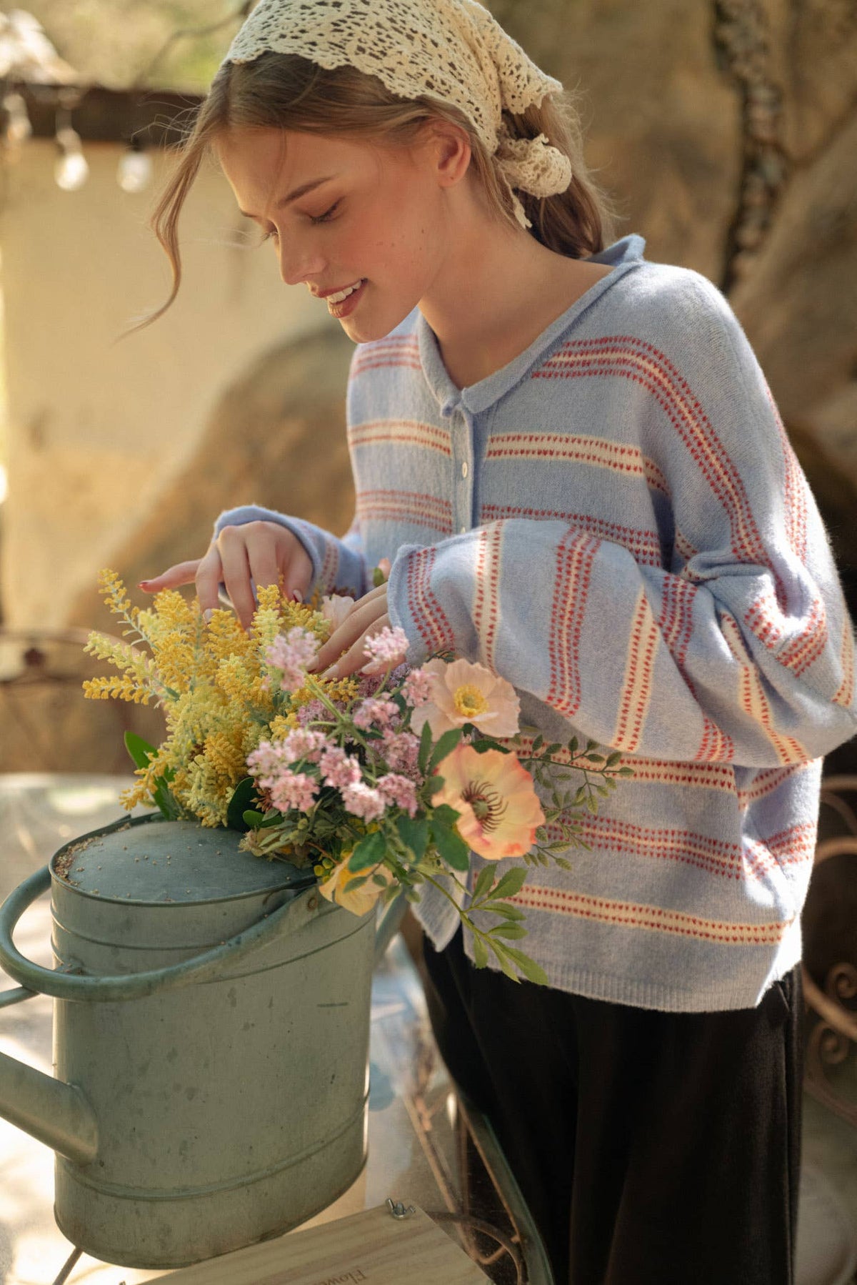 Striped Sweater Rolled Edge Cardigan