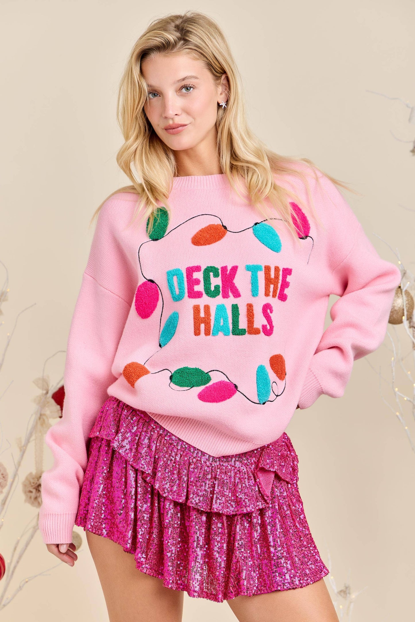 Deck the Halls Pink Christmas Sweater