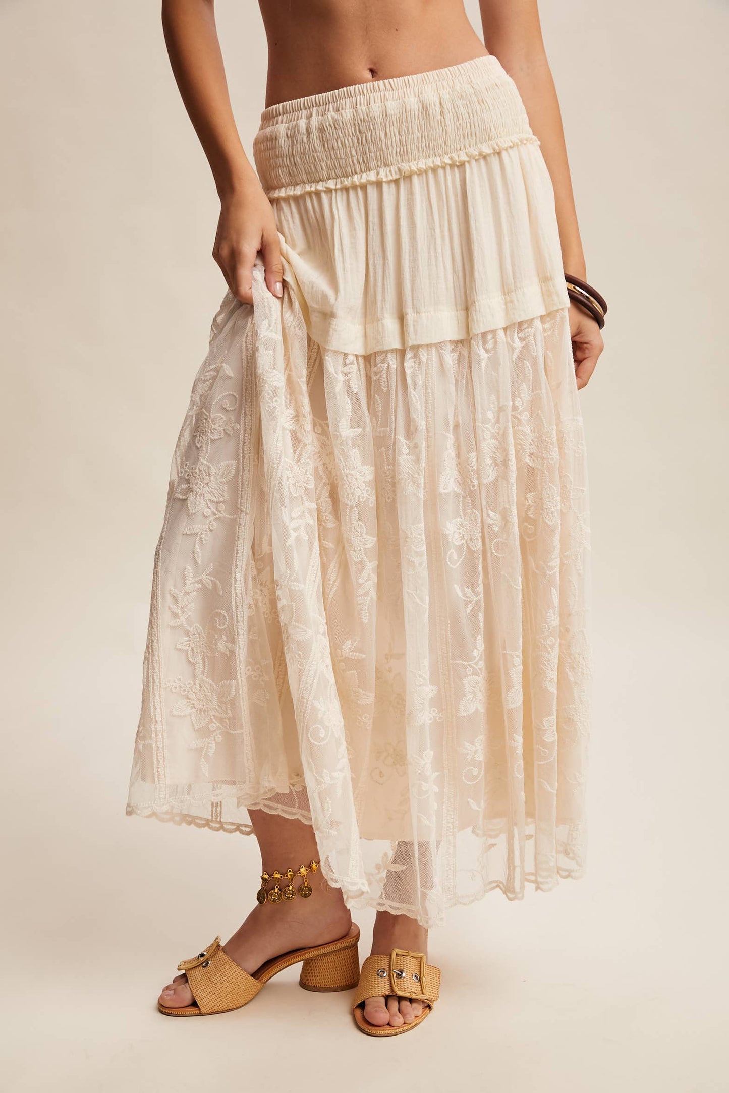 Vintage Floral Embroidered Maxi Skirt