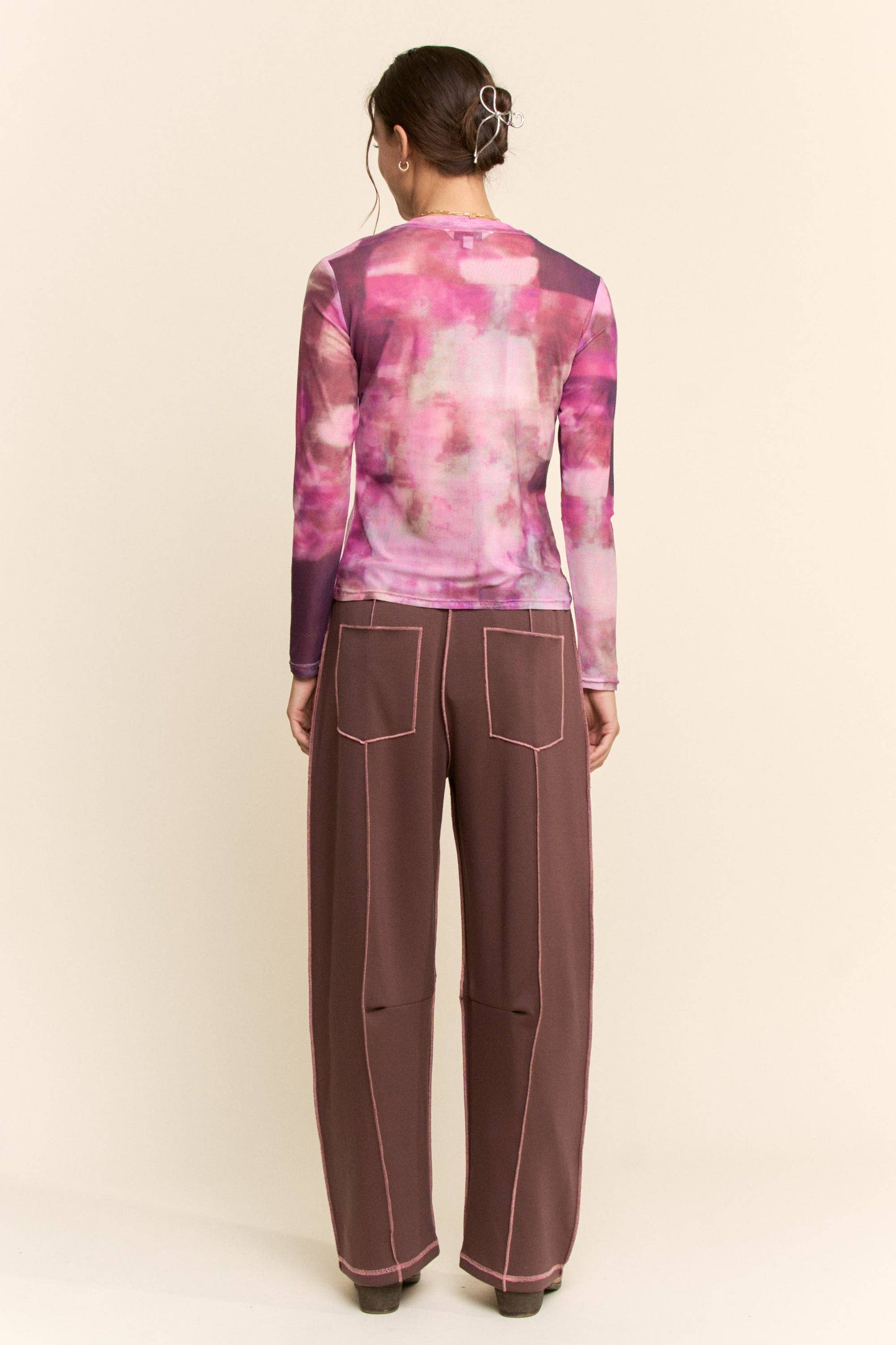 Mocha with Pink Trim Barrel Pants