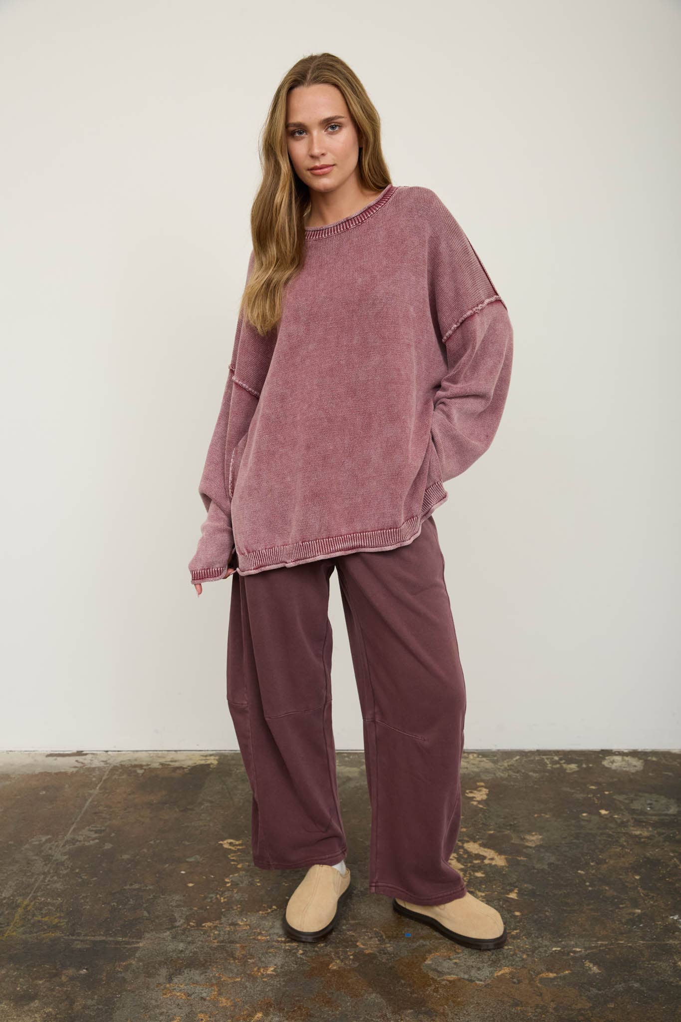 Smocked Waist Drawstring Barrel-Leg Sweatpants