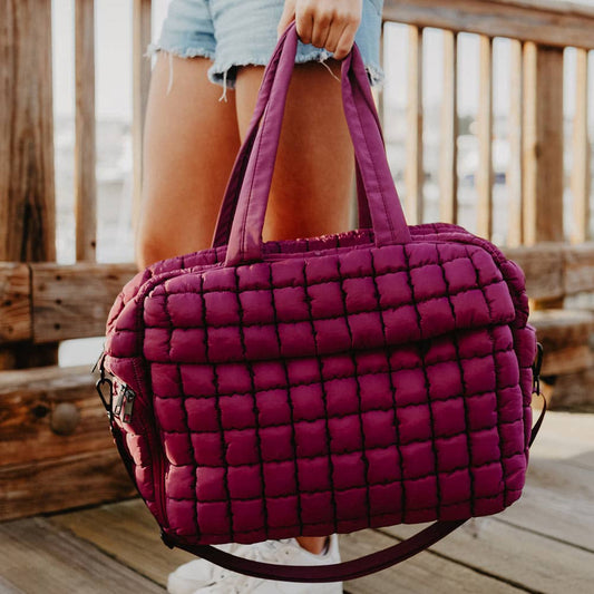 Plum Quilted Garment Duffel Bag