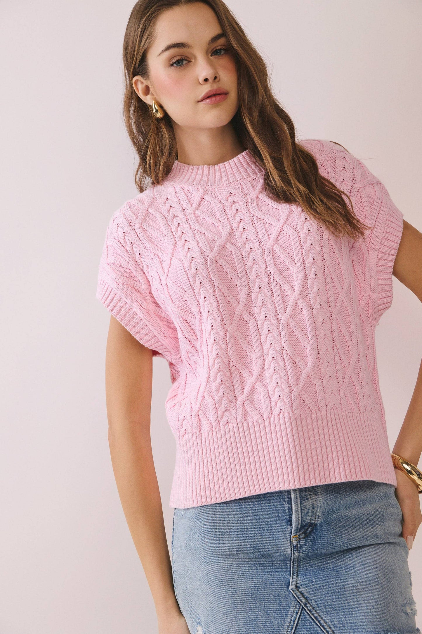 Ribbed Sleeveless Cable Sweater