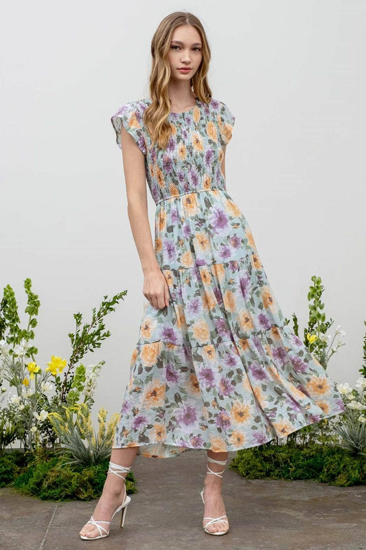 Sammi Smocked Floral Midi Dress