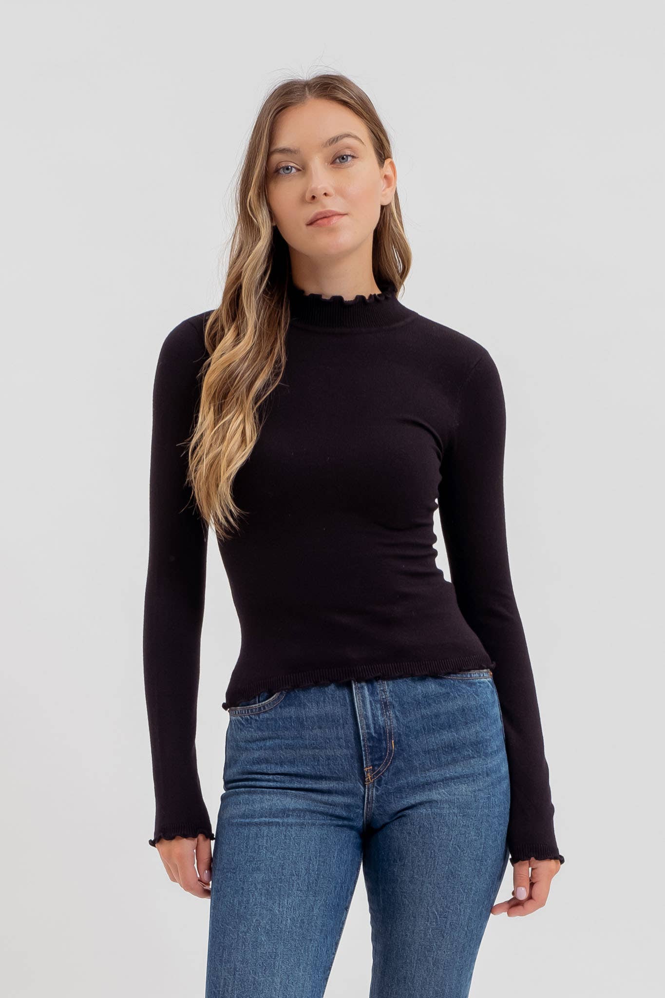 The Lettuce Trim Mock Neck Sweater