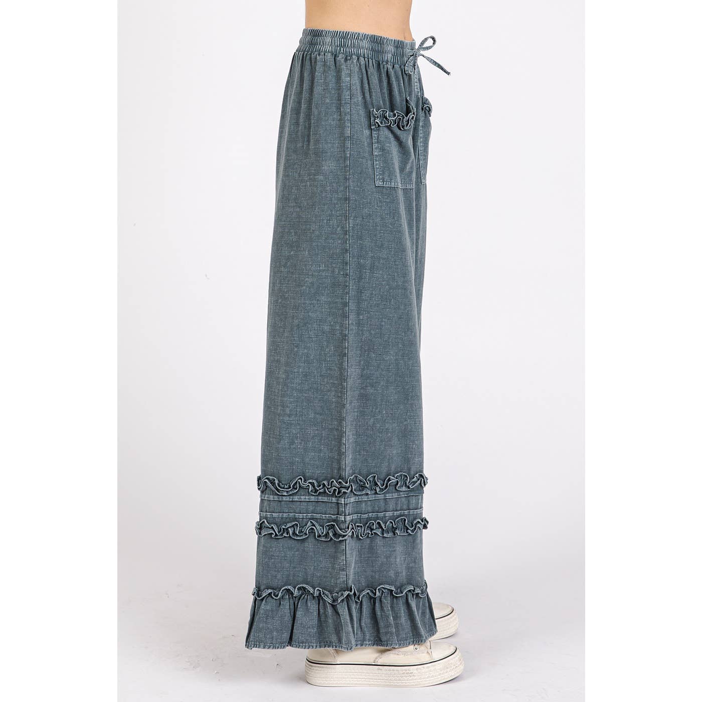 Ruffle Trim Wide Leg Pant