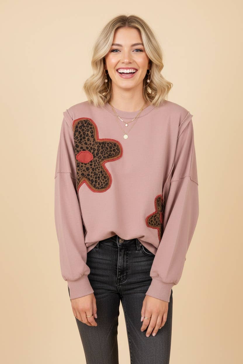 Leopard Flower Patch Oversized Sweatshirt
