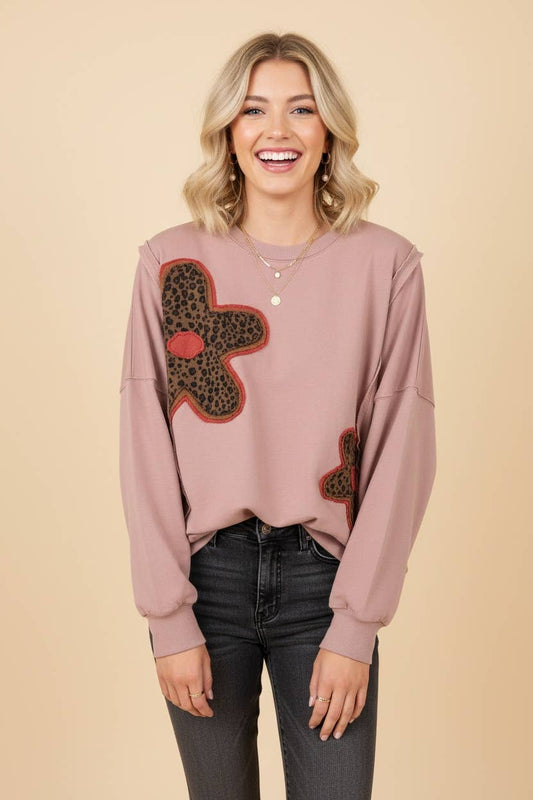 Leopard Flower Patch Oversized Sweatshirt