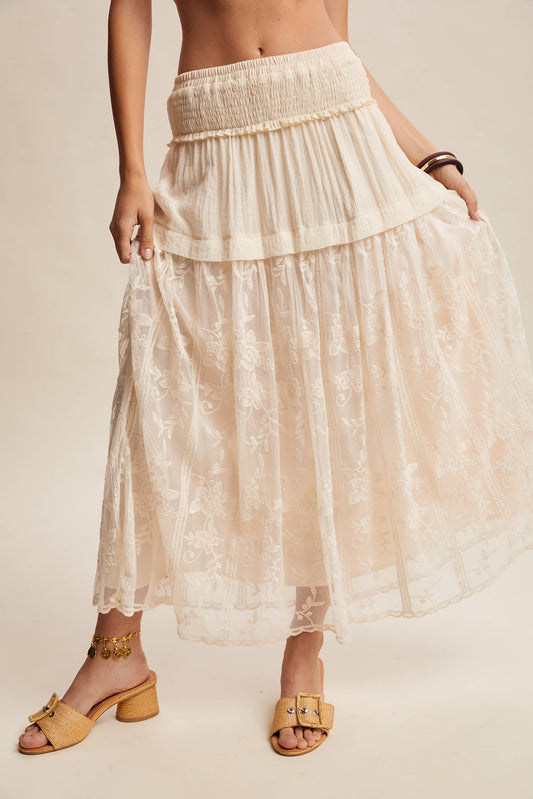 Vintage Floral Embroidered Maxi Skirt