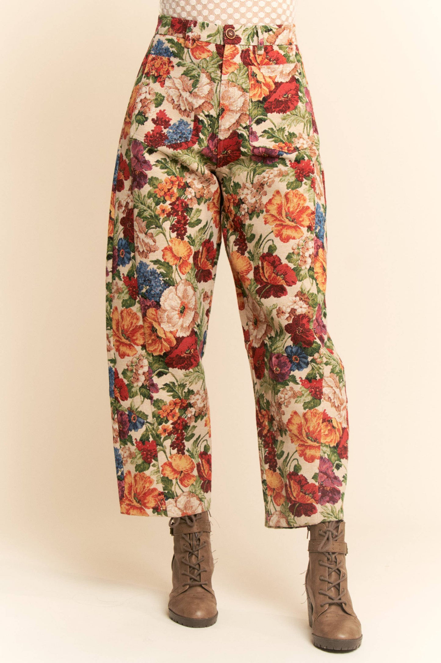 Vintage Inspired Floral Barrel Pants