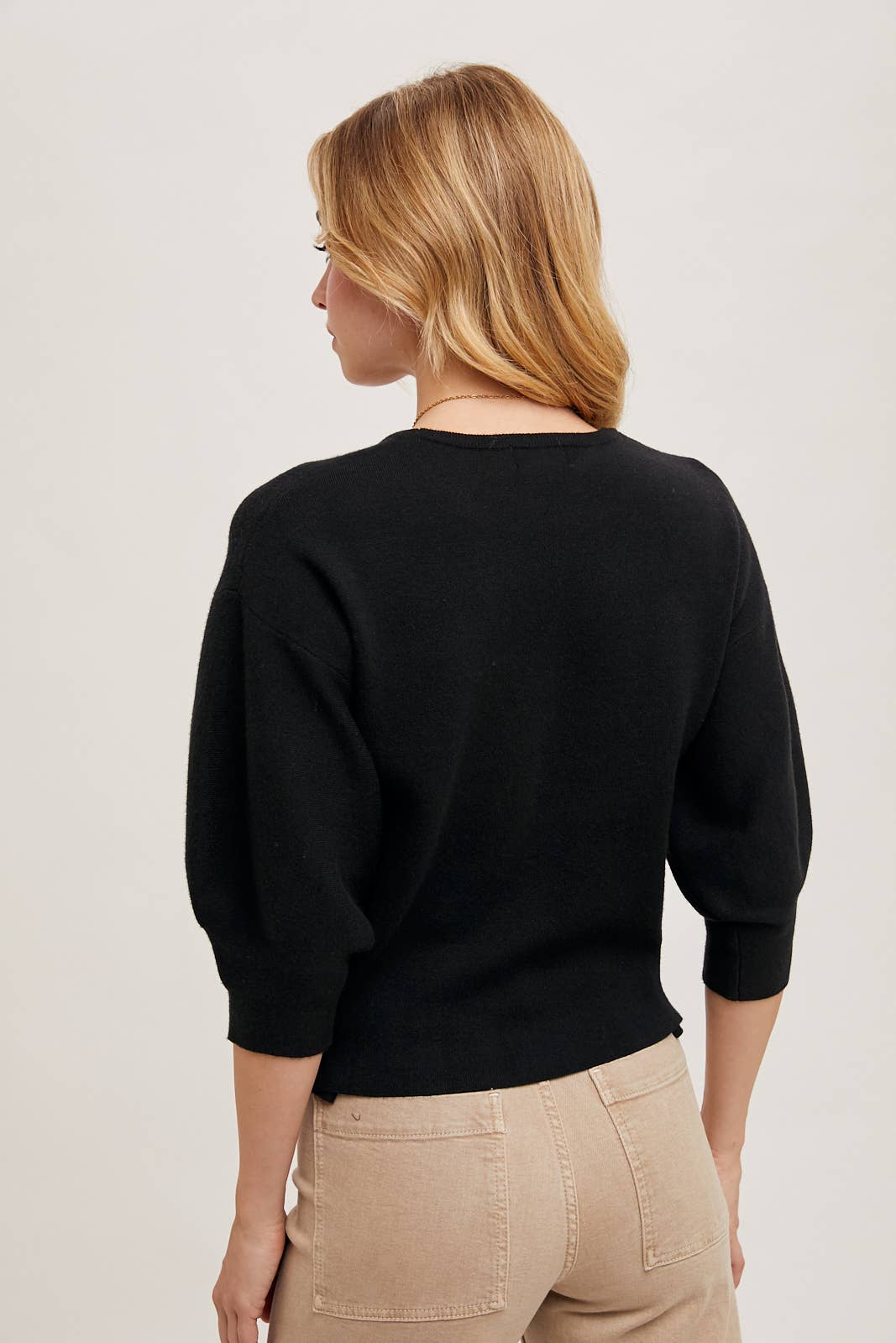 Black Puffed Sleeve Sweater