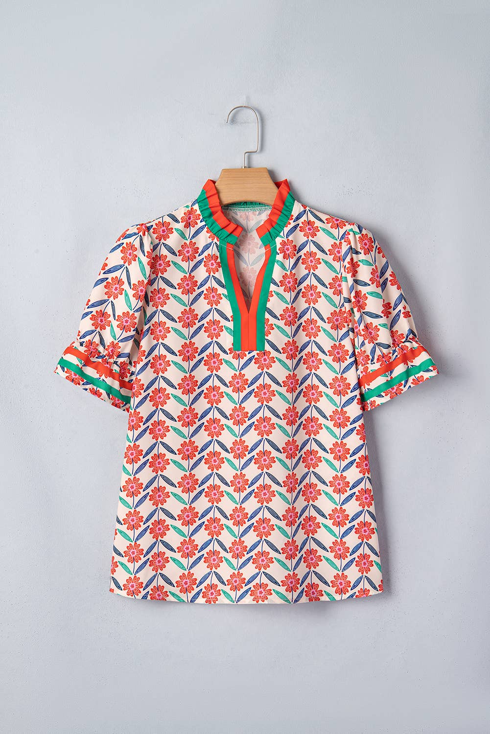 Lindsay Floral Collar Detail V Neck Top