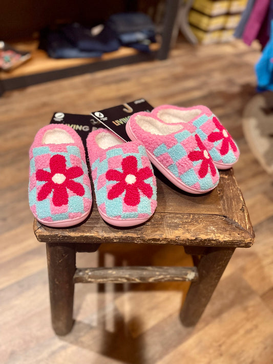 Checkered Flower Kid’s Slippers - Milly's Boutique