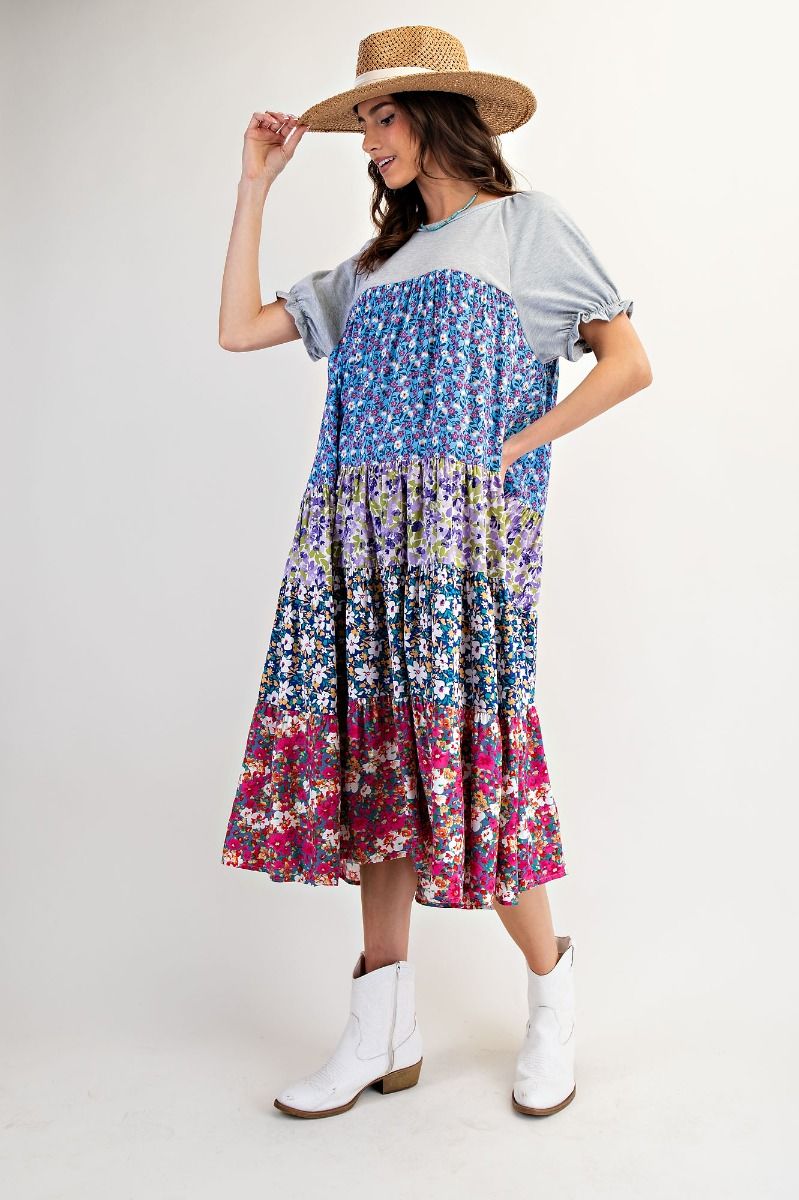 Claire Mixed Print Tiered Midi Dress - Milly's Boutique