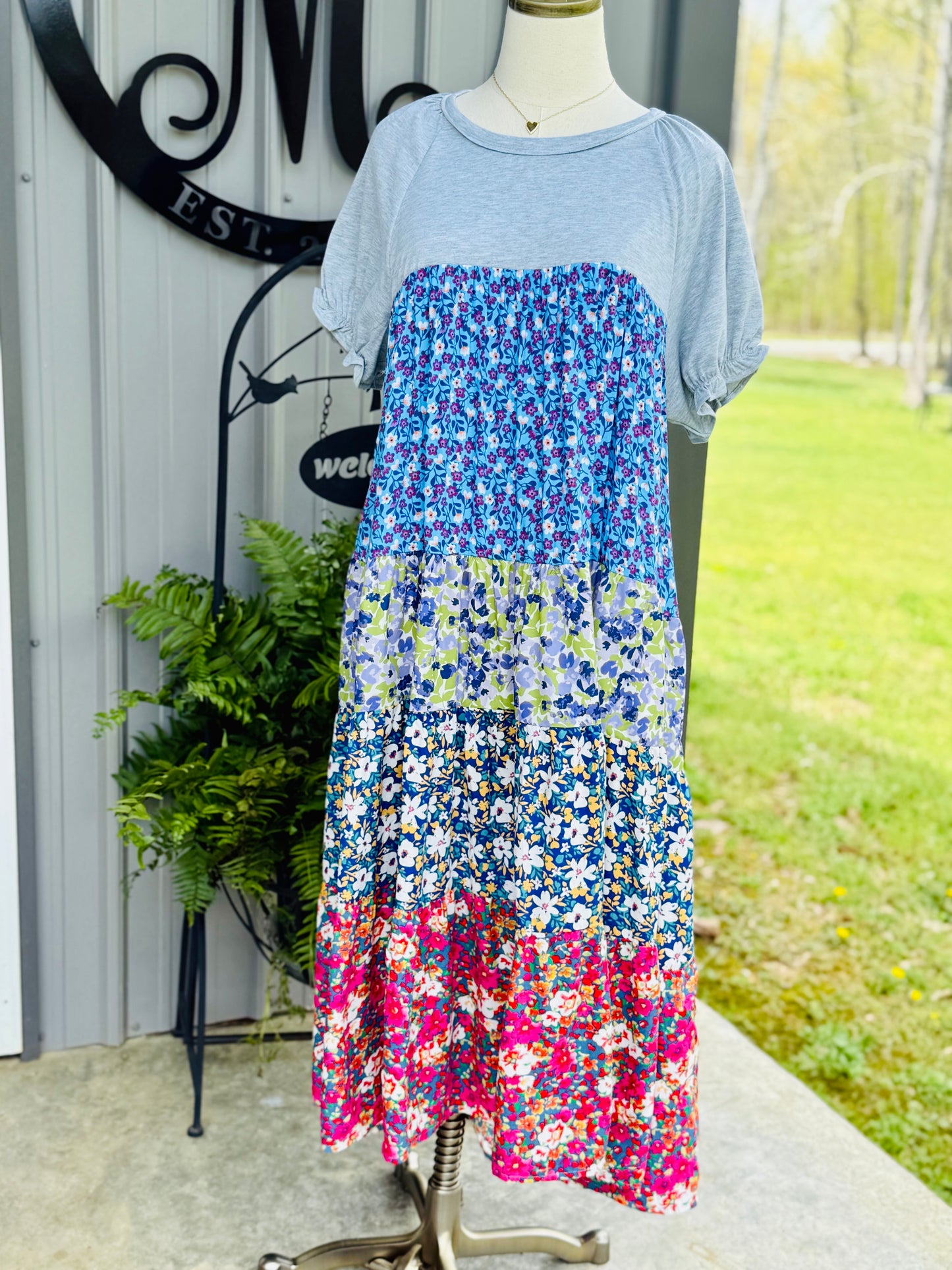 Claire Mixed Print Tiered Midi Dress - Milly's Boutique