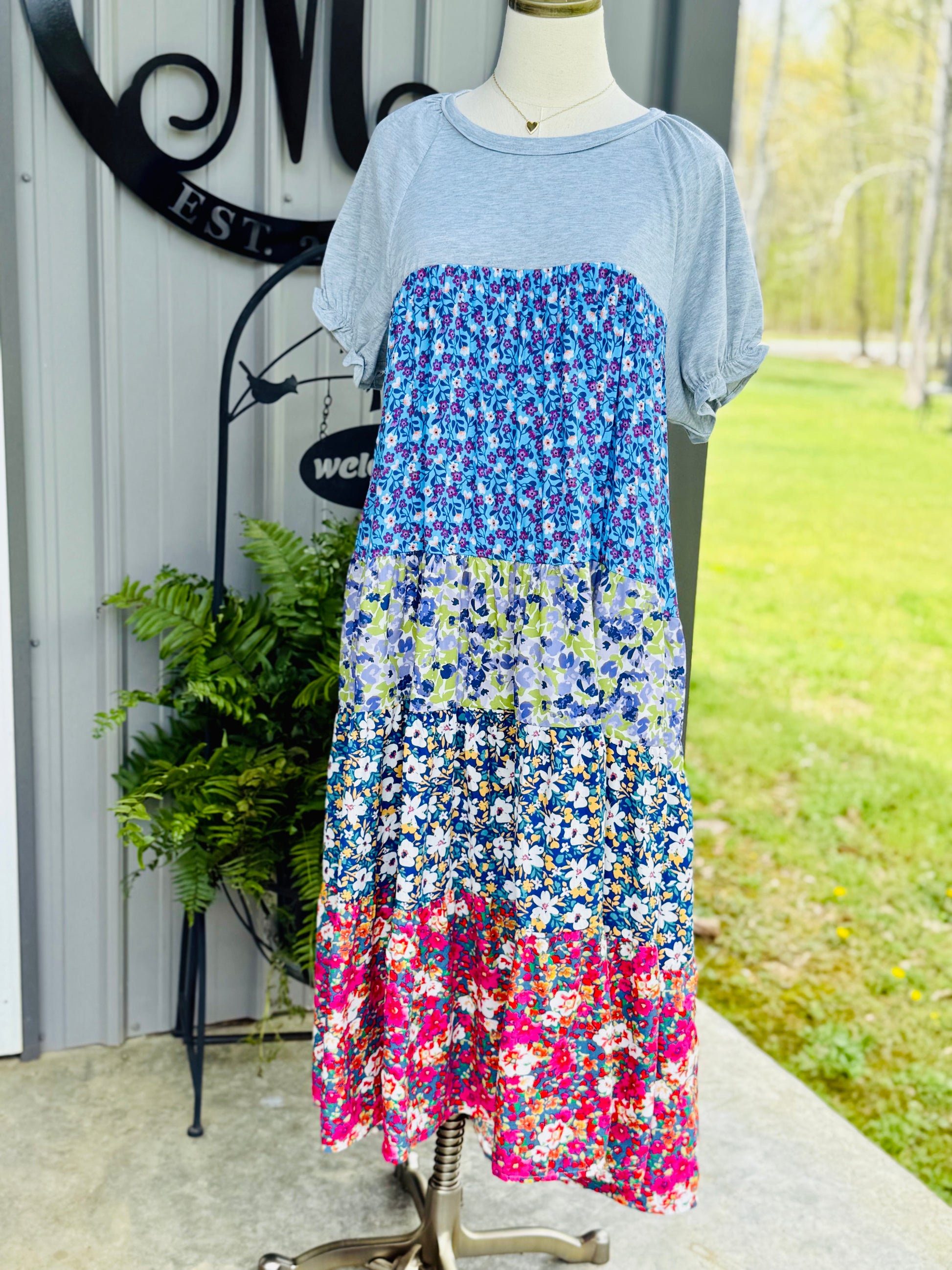 Claire Mixed Print Tiered Midi Dress - Milly's Boutique
