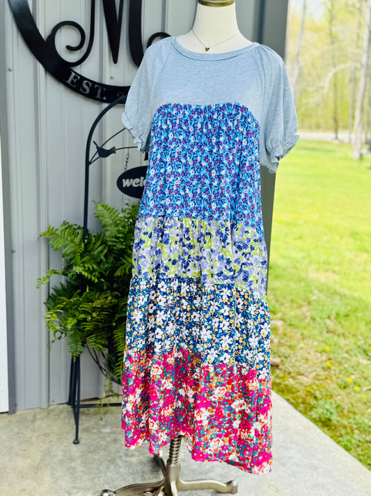 Claire Mixed Print Tiered Midi Dress - Milly's Boutique