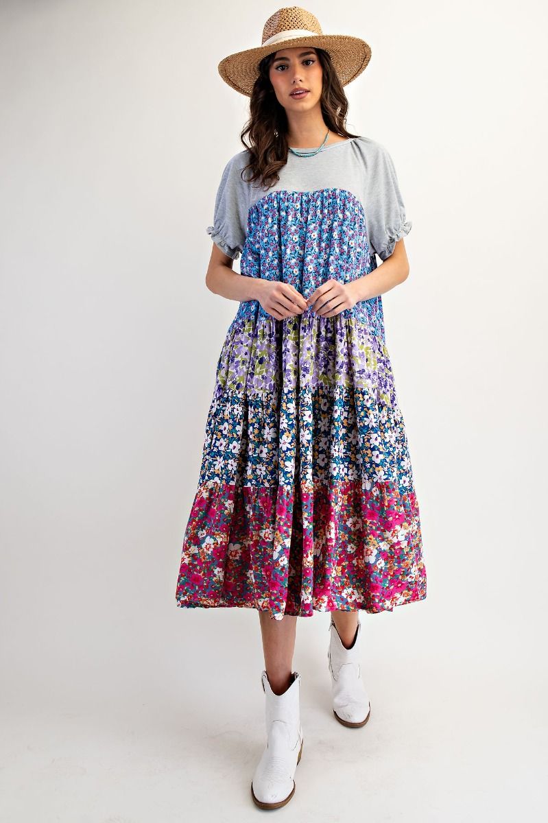 Claire Mixed Print Tiered Midi Dress - Milly's Boutique