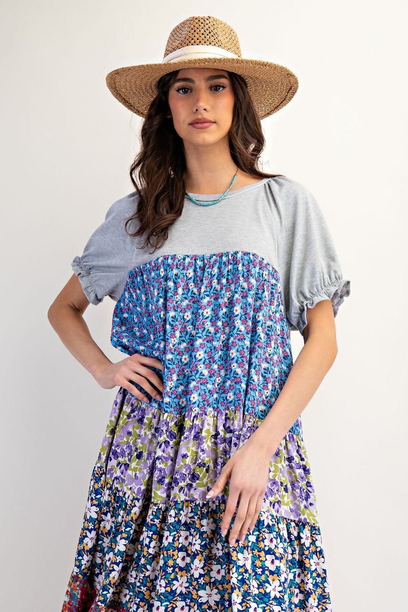 Claire Mixed Print Tiered Midi Dress - Milly's Boutique