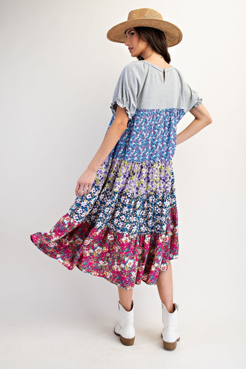 Claire Mixed Print Tiered Midi Dress - Milly's Boutique