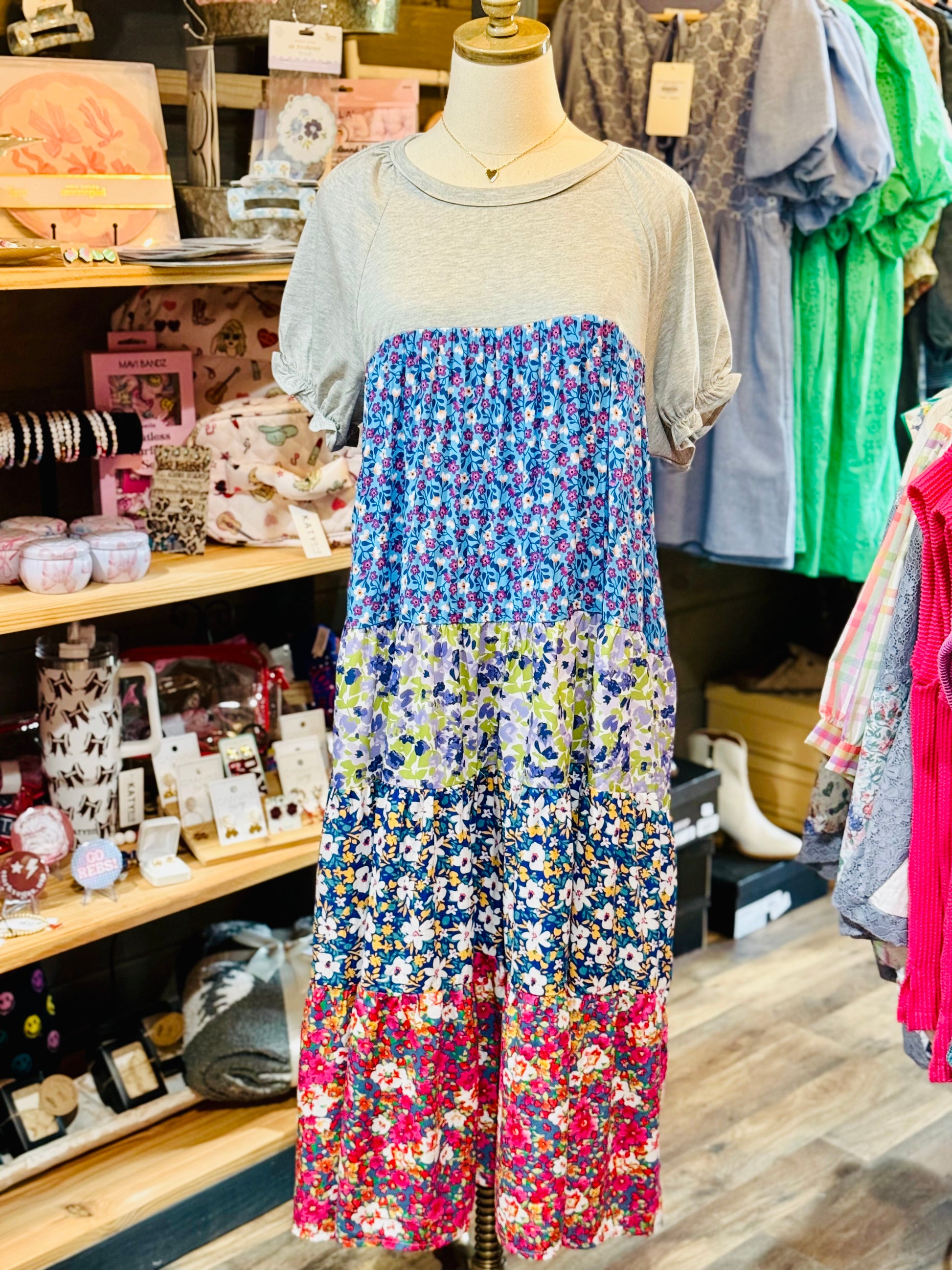 Claire Mixed Print Tiered Midi Dress - Milly's Boutique