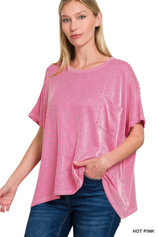 Corded Ribbed Pocket Tee - Milly's Boutique