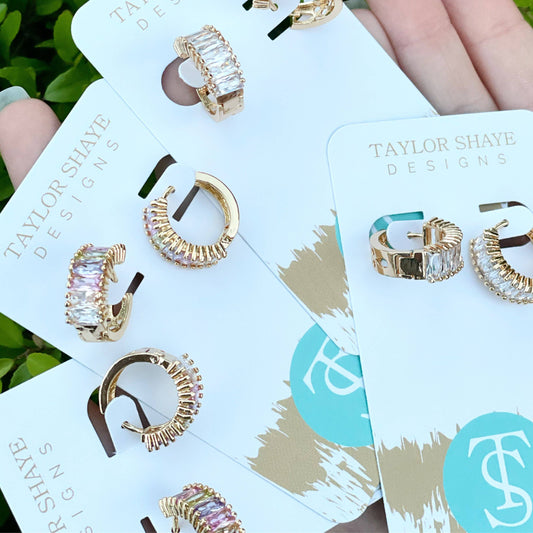 Crystal Baguette Huggie Earrings - Milly's Boutique