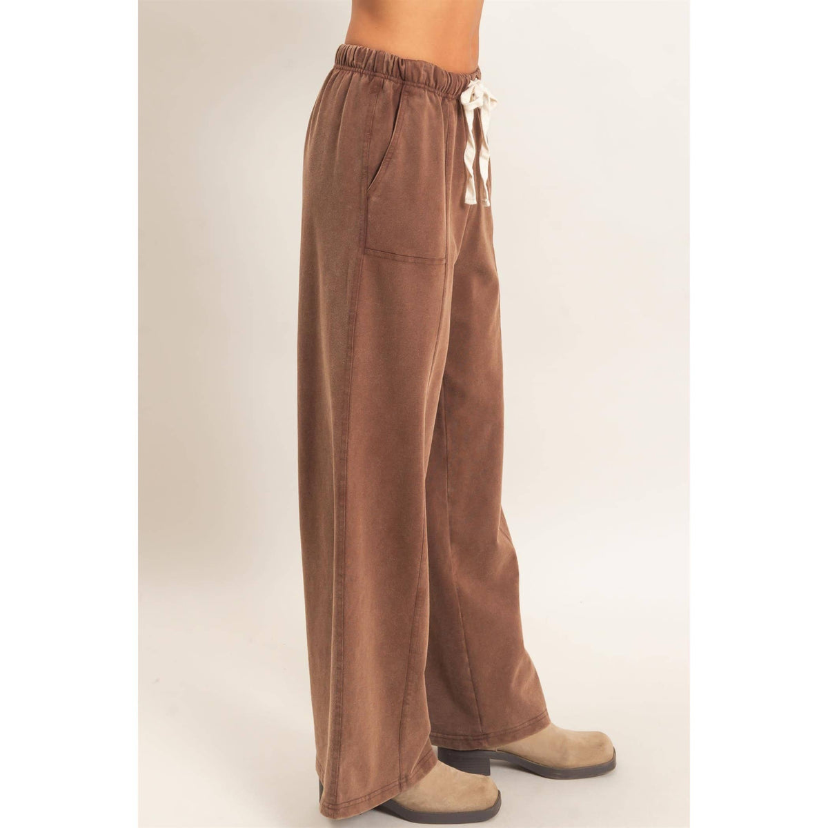 Acid Wash Drawstring Waist Wide Leg Pants