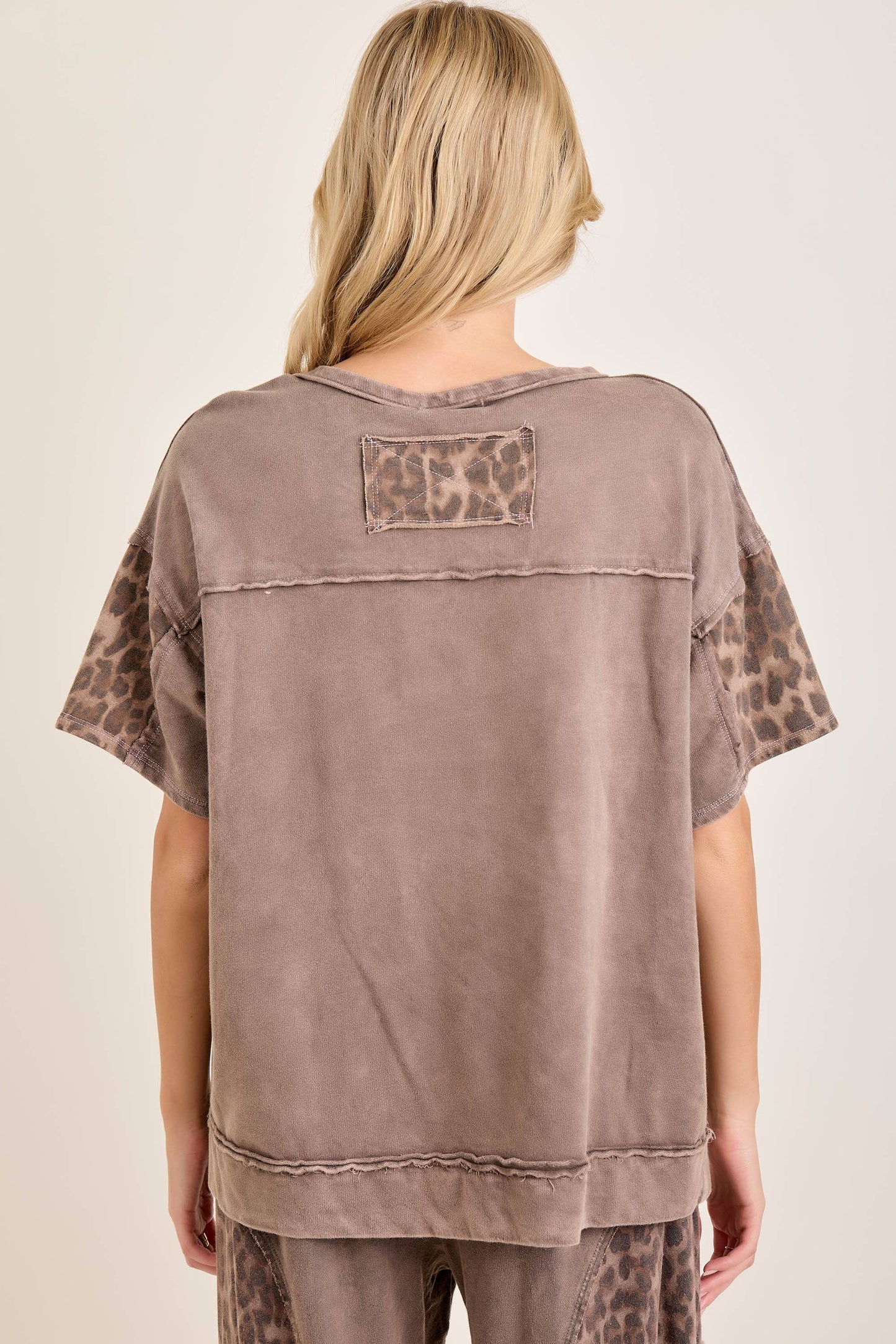 Mineral Washed Leopard Cheetah Daisy Patched Top