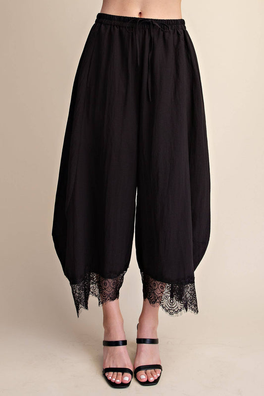 Cropped Lace Trim Balloon Pants