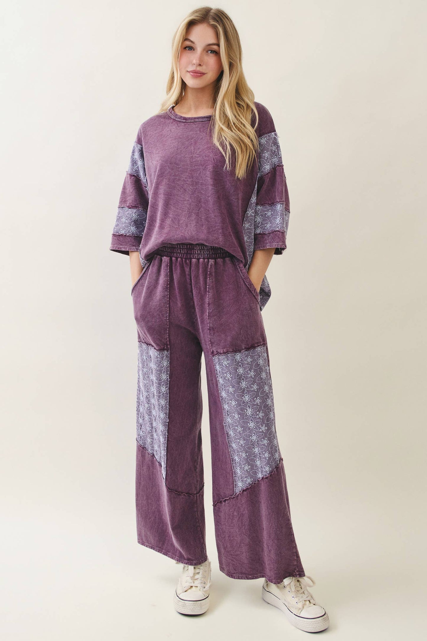 Mineral Washed Eyelet Lace Pants