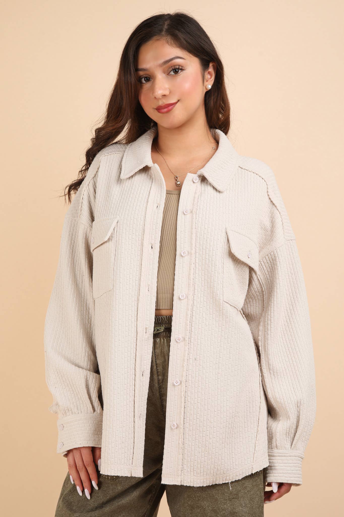 Oversized Casual Textured Shacket Jacket