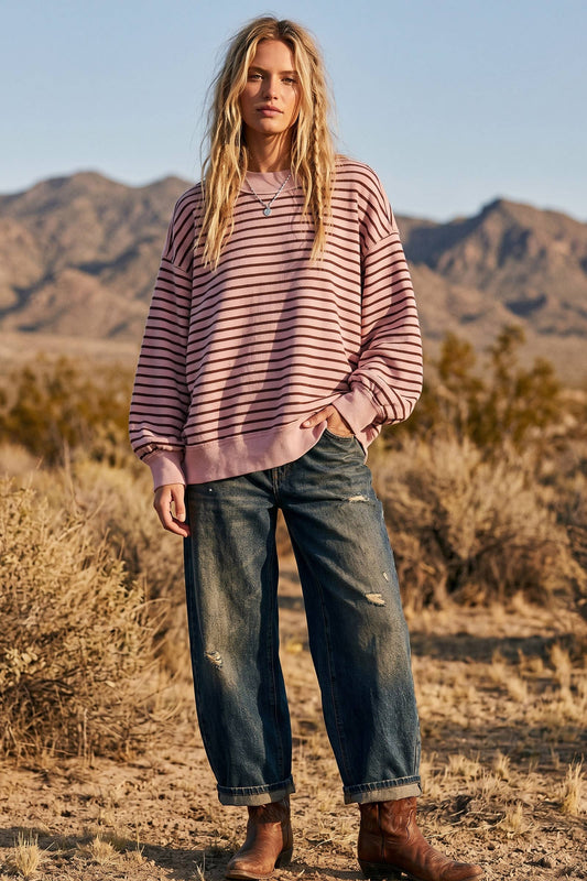 Sonny Oversized French Terry Striped Pullover