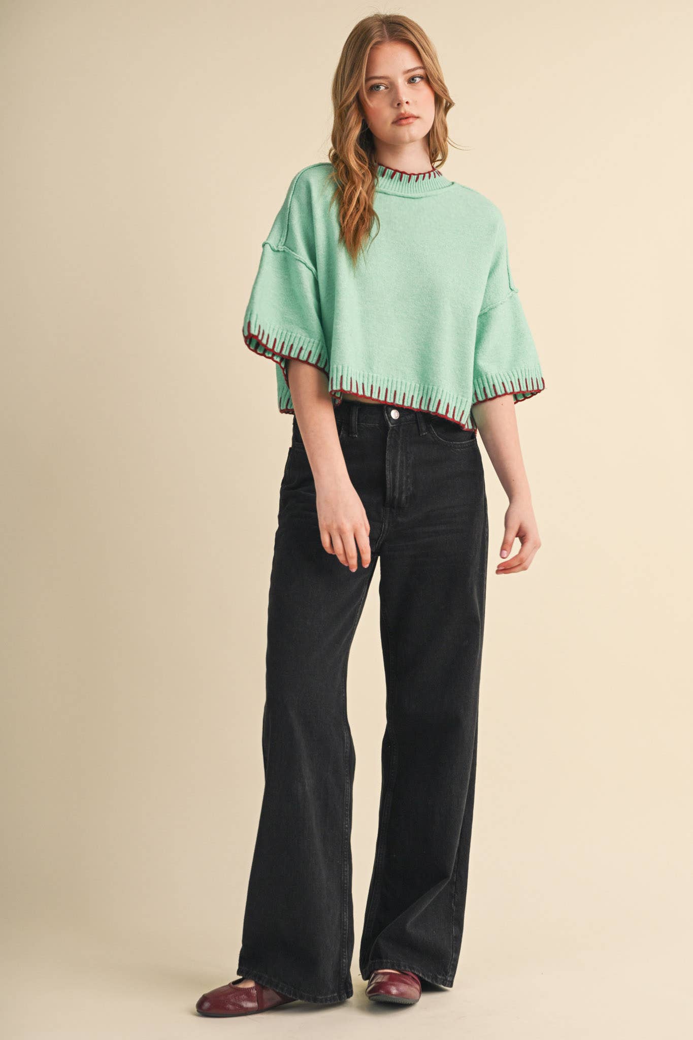 Marley Blanket Stitch Short Sleeve Sweater